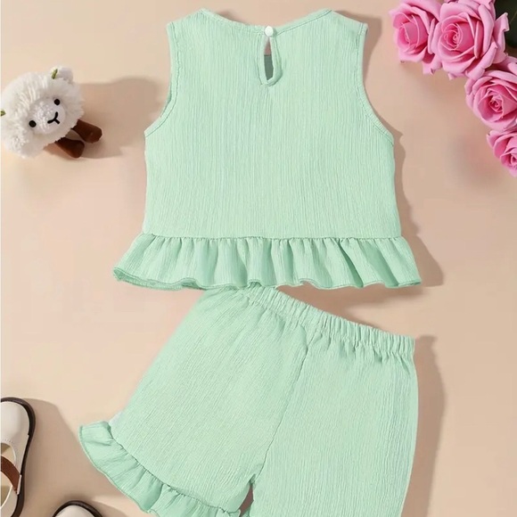 Baby Girl 12-18 m Floral Embroidered Two-Piece Sets Mint& Lavender Summer Shorts - Picture 10 of 12